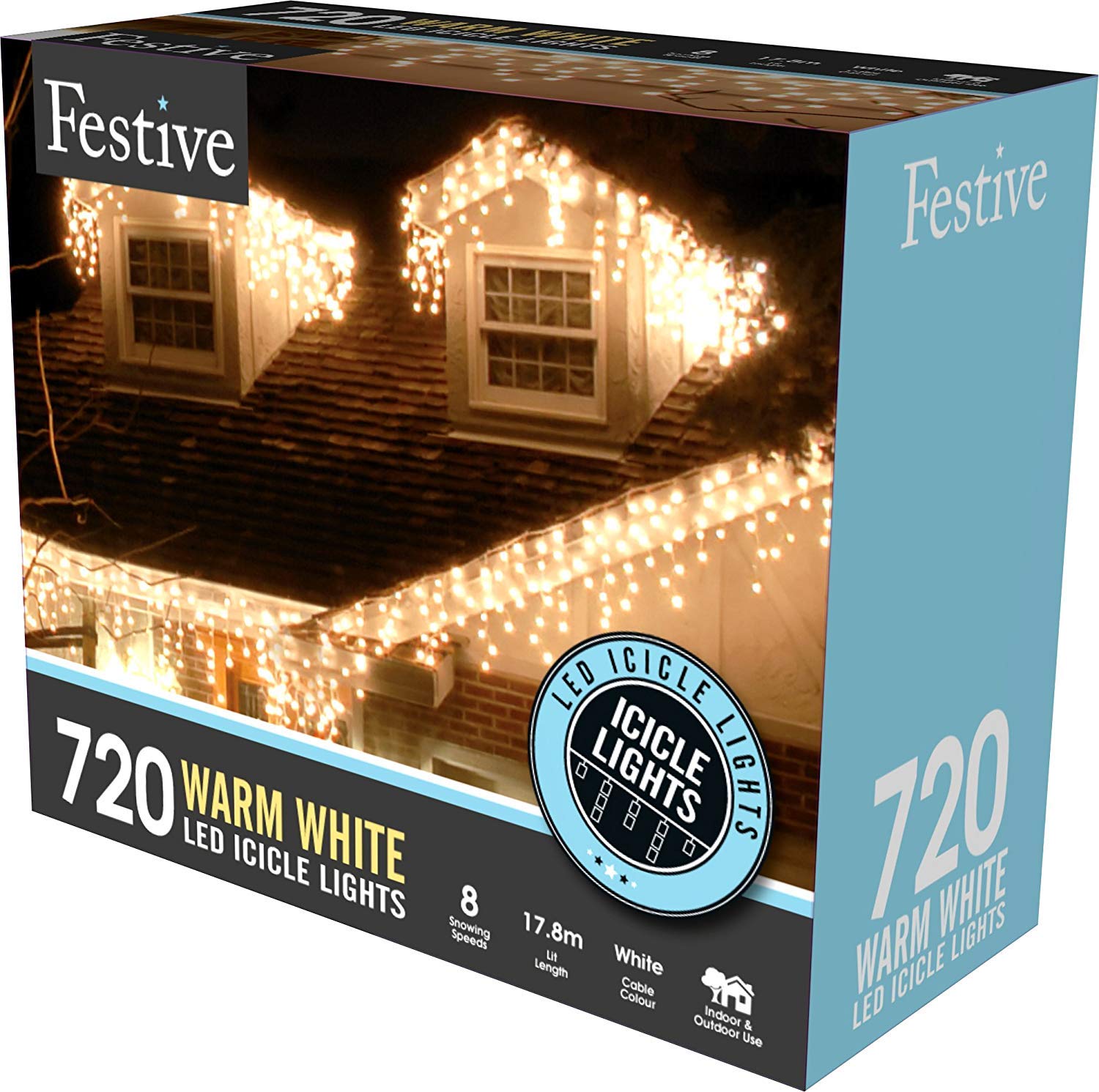 Festive Productions Snowing Icicle Lights with Timer 720 LED Bulbs, Copper, Warm White