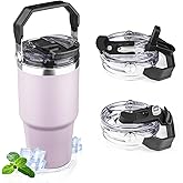 20oz Tumbler with Handle and Flip Straw Lid Double Wall Insulated Travel Coffee Mug Stainless Steel Vacuum Insulated Coffee Tumbler Cup for Hot and Cold Beverages,Leak-proof&BPA-free (20oz,Purple)