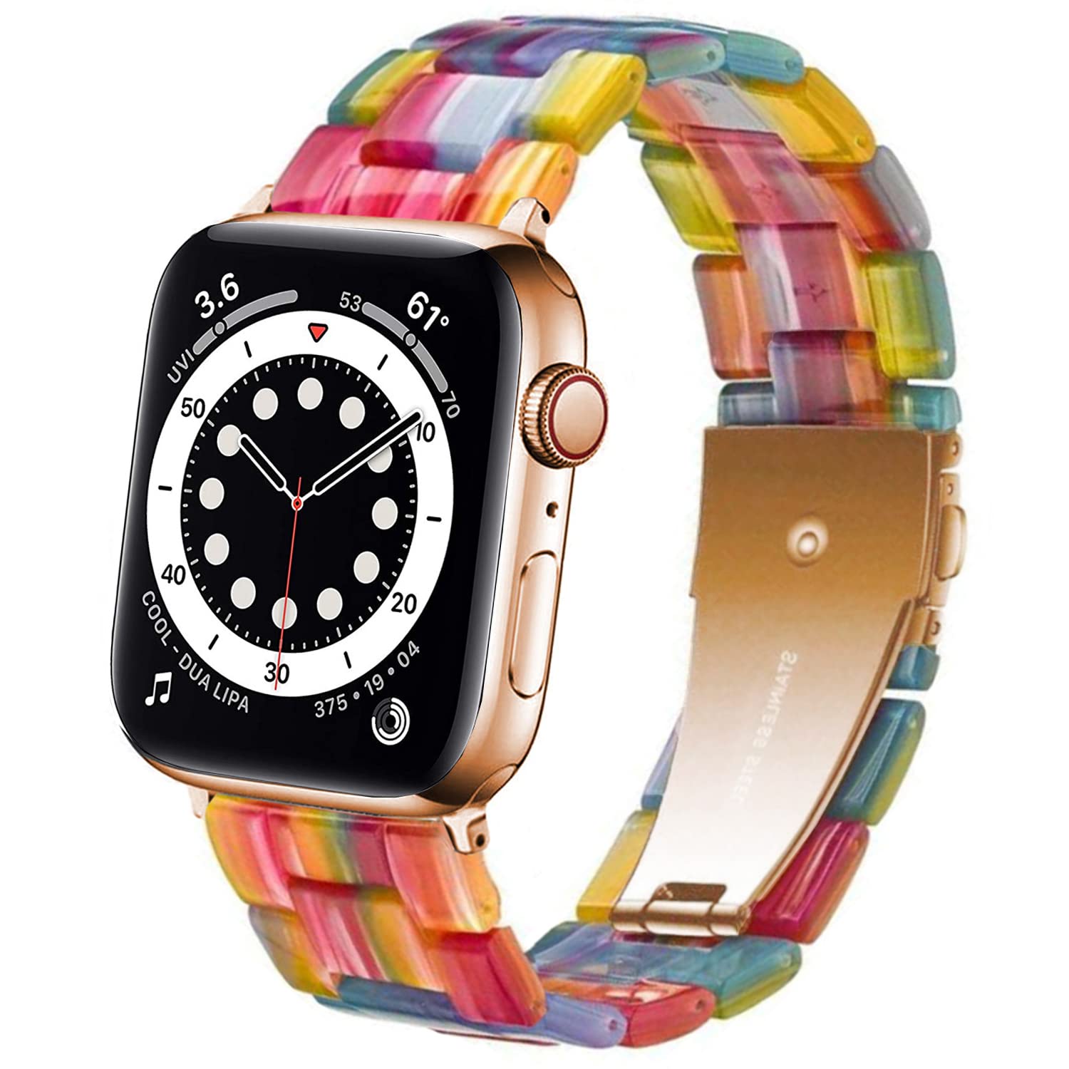 DEALELE Bands Compatible with Apple Watch 42mm 41mm 40mm 38mm, Colorful Resin Replacement Strap for iWatch Series 10/9 / 8/7 / SE / 6/5 / 4/3 Women Men, Rainbow