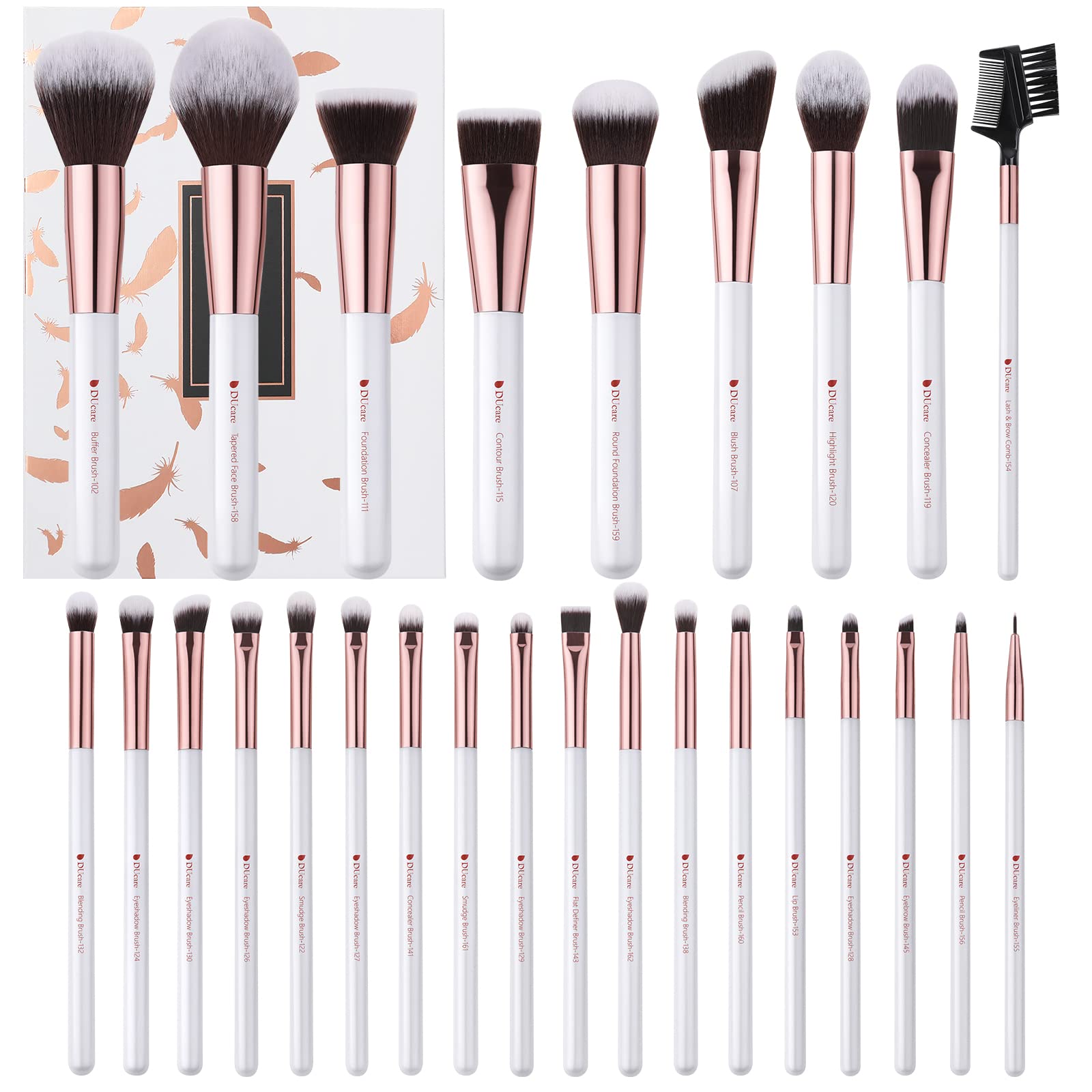 DUcare Makeup Brushes Set Professional 27Pcs Makeup Brush Premium Synthetic Kabuki Foundation Blending Face Powder Blush Concealers Eye Shadows Make Up Brushes Kit White