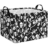 Skull Halloween Basket Foldable Spooky Stotage Bin with Handles | Halloween Gifts Organizer Storage Box Shelf Skeleton Boo Basket Stuffers For Party Home Bedroom Decor