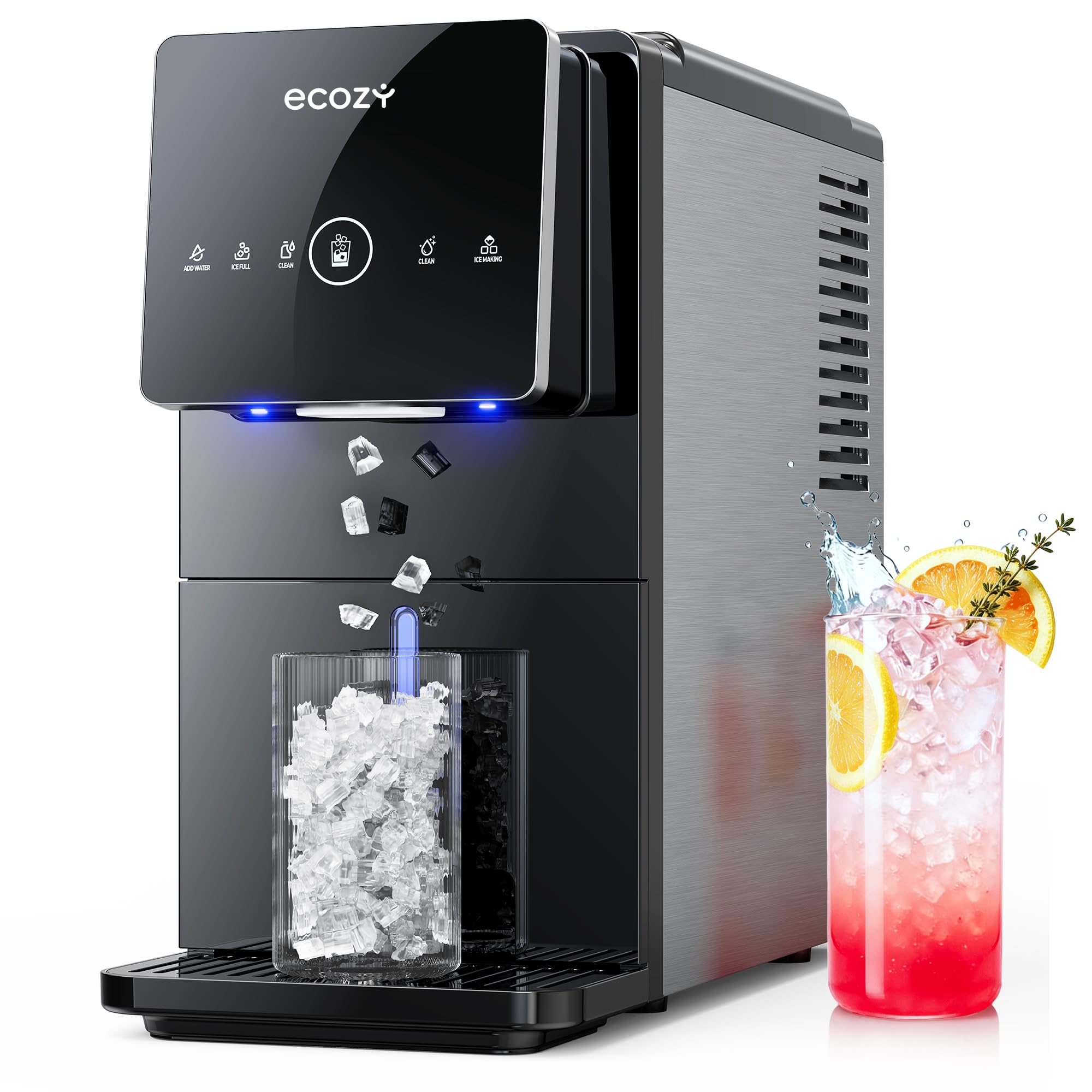 ecozy Nugget Ice Makers Countertop 40lbs Per Day, Touchless Ice Dispenser | Nugget Ice Maker Countertop, Chewable Pebble Ice