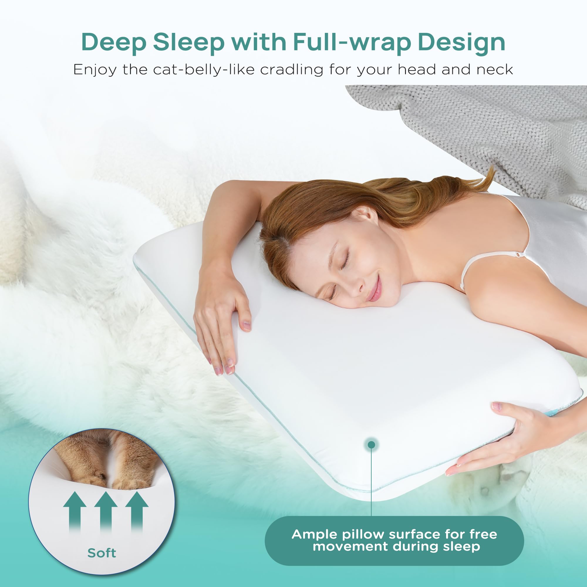 Cooling Soft Memory Foam Pillow, Cervical Neck Pillow for Side Sleepers, Back & Stomach Sleepers, Ergonomic Orthopedic Design for Neck Pain Relief and Deep Sleep, CertiPUR-US, White