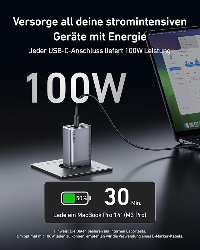 Prime 100W USB C Ladegerät, 3 Port GaN Schnellladegerät