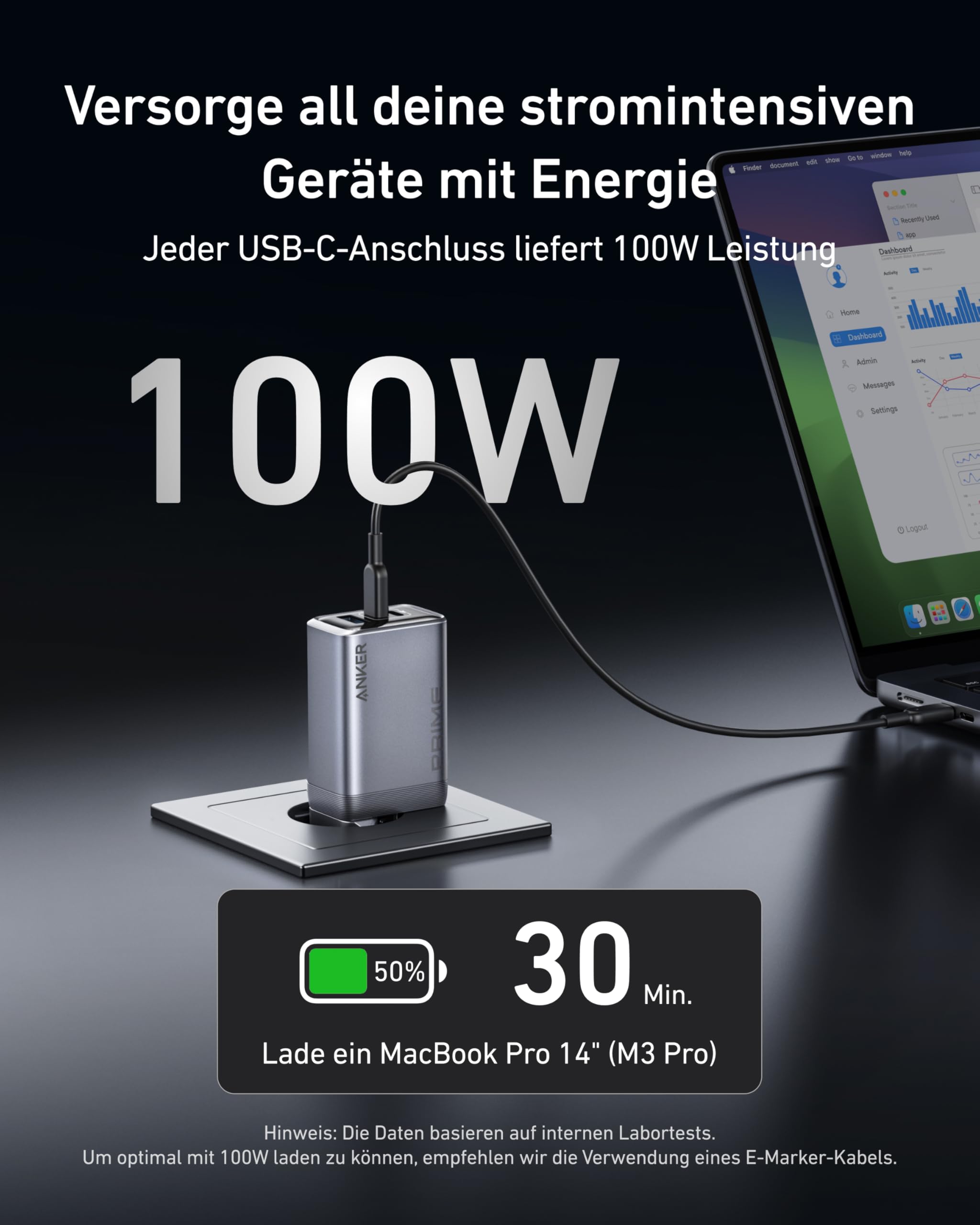 Anker Prime Ladegerät, 100W USB C Ladegerät, 3 Port GaN faltbares und kompaktes Anker Wandladegerät, für MacBook, iPad, iPhone Modelle iPhone 17/16/15 Series, Galaxy S24/S23 und mehr 3