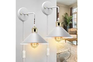 KEWANNO Plug in Wall Sconces, 2PACK Wall Lamp with Plug in Cord, Plug in Wall Light Sconces, Sconces Wall Lighting Plug in, E26 Modern Wall Light Fixtures (White)