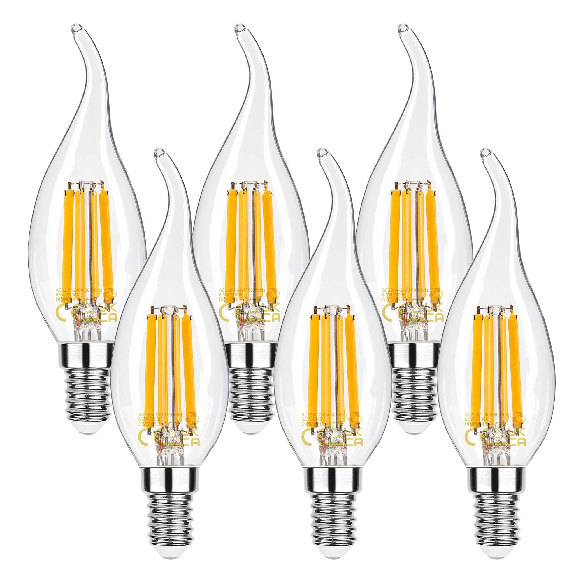 Century Light E14 LED Light Bulbs Dimmable,Screw SES 6W 806 Lumen Edison Classic Chandelier Bulb Equivalent 60watt, Warm White 2700K, Glass, 6pcs.