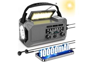 GINESBE 10000mAh Emergency Weather Radio with Wireless Speaker, 37000mWh NOAA/AM/FM Hand Crank Solar Radio with Flashlight Cell, Phone Charger, Compass, Reading Lamp, SOS Alarm