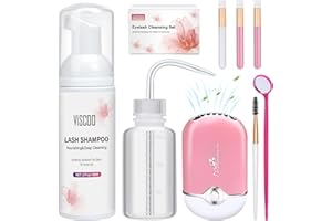 VISCOO Eyelash Shampoo for Eyelash Extension Kit, Eyelash Extension Cleanser with USB Lash Fan 150ml Wash Bottle 60ml Clean Mousse Mascara Brush Cleansing Brushes, Lash Shampoo for Salon and Home Use