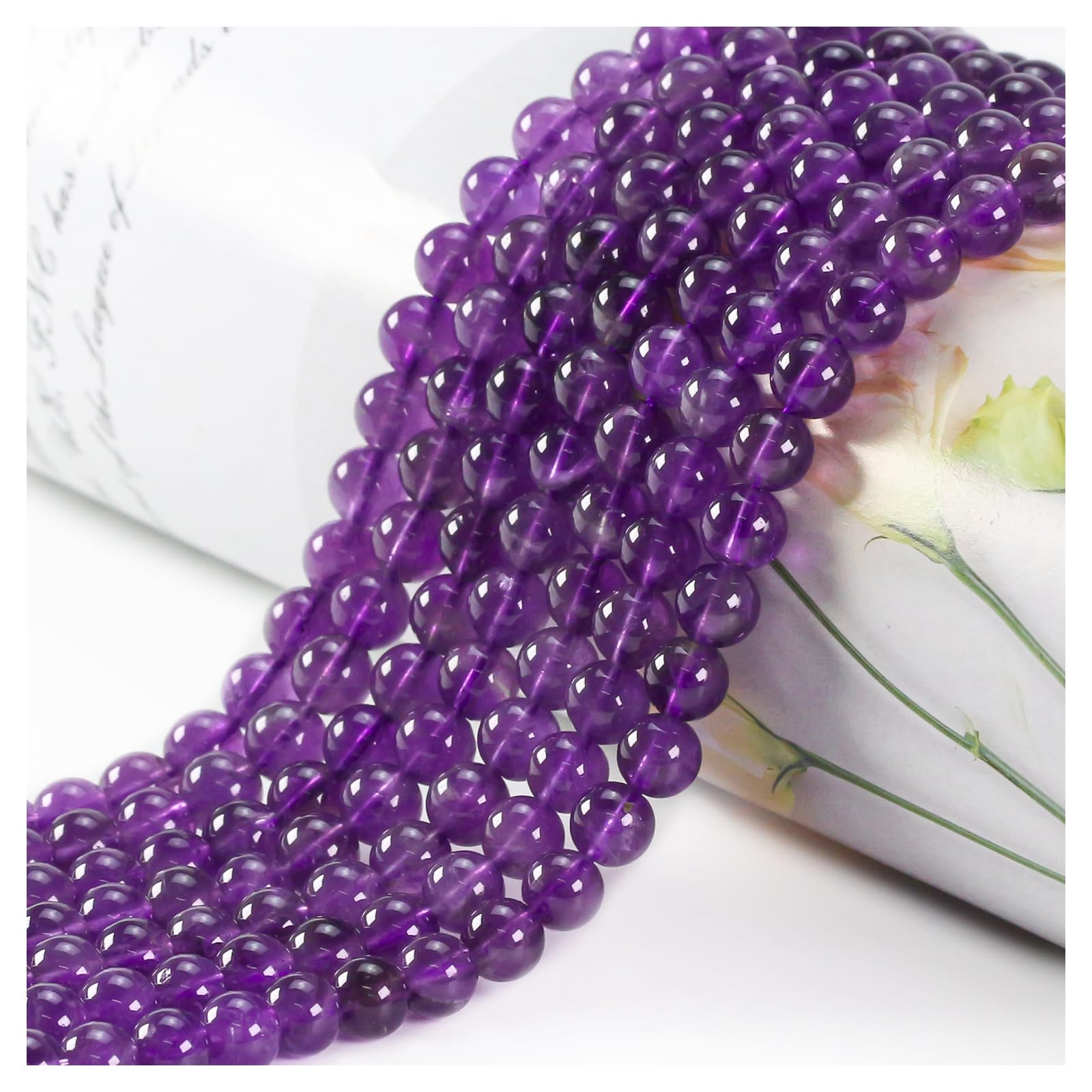 Ouubuuy 6mm Round Amethyst Crystal Beads, 60pcs, Perfect for Jewelry Making, Crafting, DIY Gifts — image 1
