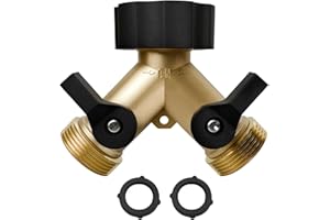 ENNSOO Garden Hose Splitter 2 Way, Y Connector Brass Garden Hose Adapter, Valve Hose Splitter with 2 Extra Rubber Washers, Heavy Duty Connector Tap Splitter, Hose Spigot & Accessories