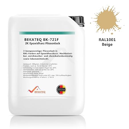 BEKATEQ BK-721F 2K Fliesenlack Wand und Bodenfliesen Lack Fliesenfarbe Wandfliesen Fliesen Lack (1KG, RAL1001 BEIGE)