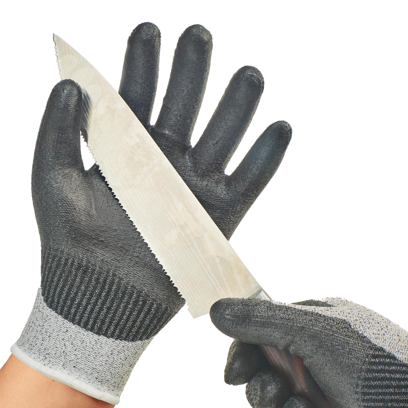 Vgo... 1 Pair Cut Resistant Gloves with Coat Nitrile Palm,HPPE Anti Cutting Gloves Liner,Safety Work GlovesEN388 level C,ANSI Level 3(Size L,Grey,SK2131)