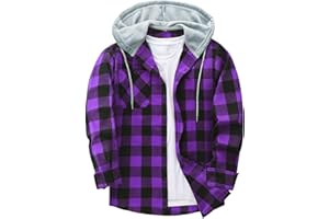 Aymnlox Men's Fashion Hoodies & Sweatshirts Drawstring Plaid Hooded Shirts Jacket Casual Loose Long Sleeve Fall Fashion Coats