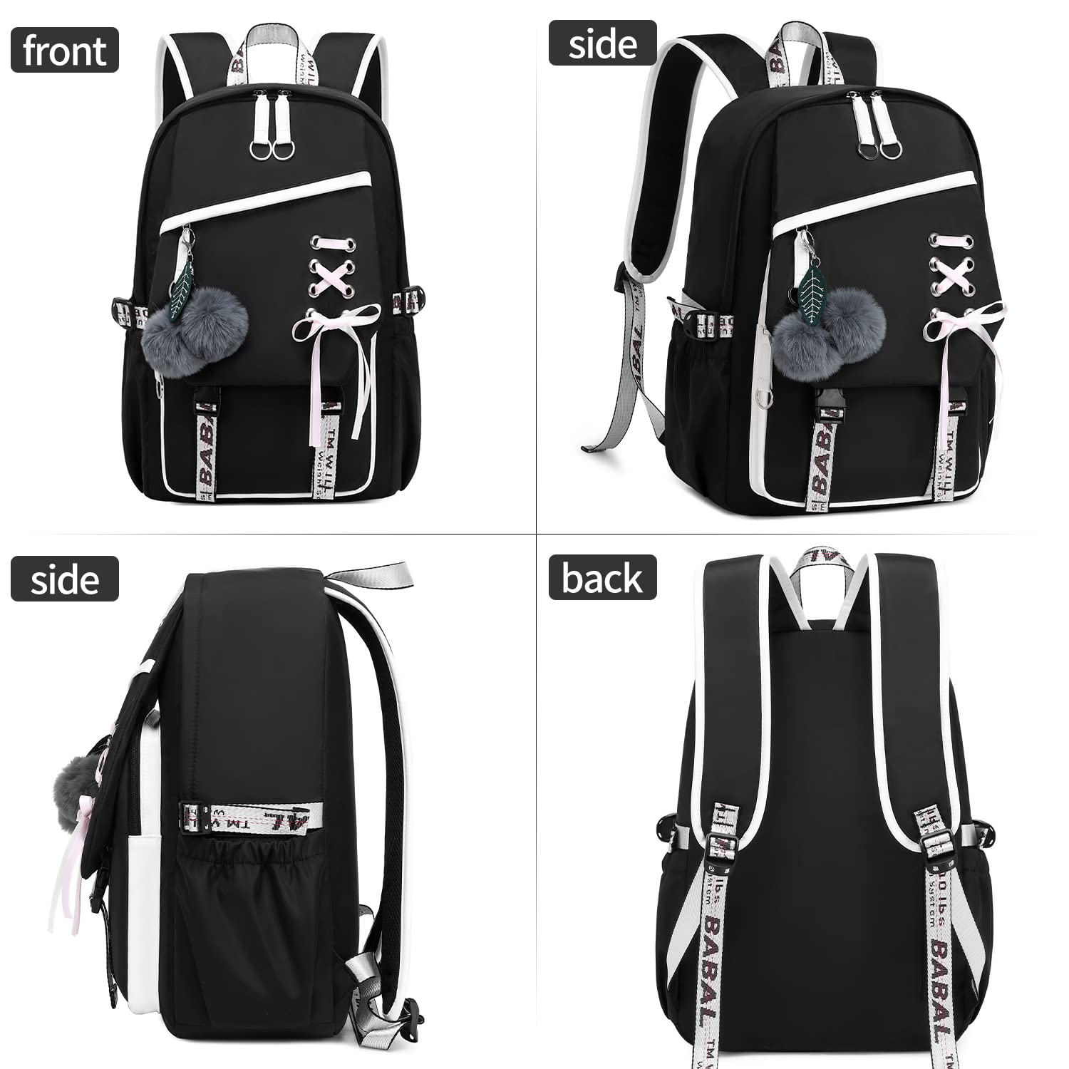 Teenage Girls Bookbag School Backpack Children Casual Daypack Schoolbag for Teens Black White