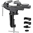 Universal 3 Inch Table Vise, 360° Rotating Swivel Base Bench Vise Heavy Duty Woodworking Clamps Home Vise Clamp-On Vise Movable Work Bench Vise For Woodworking, Black