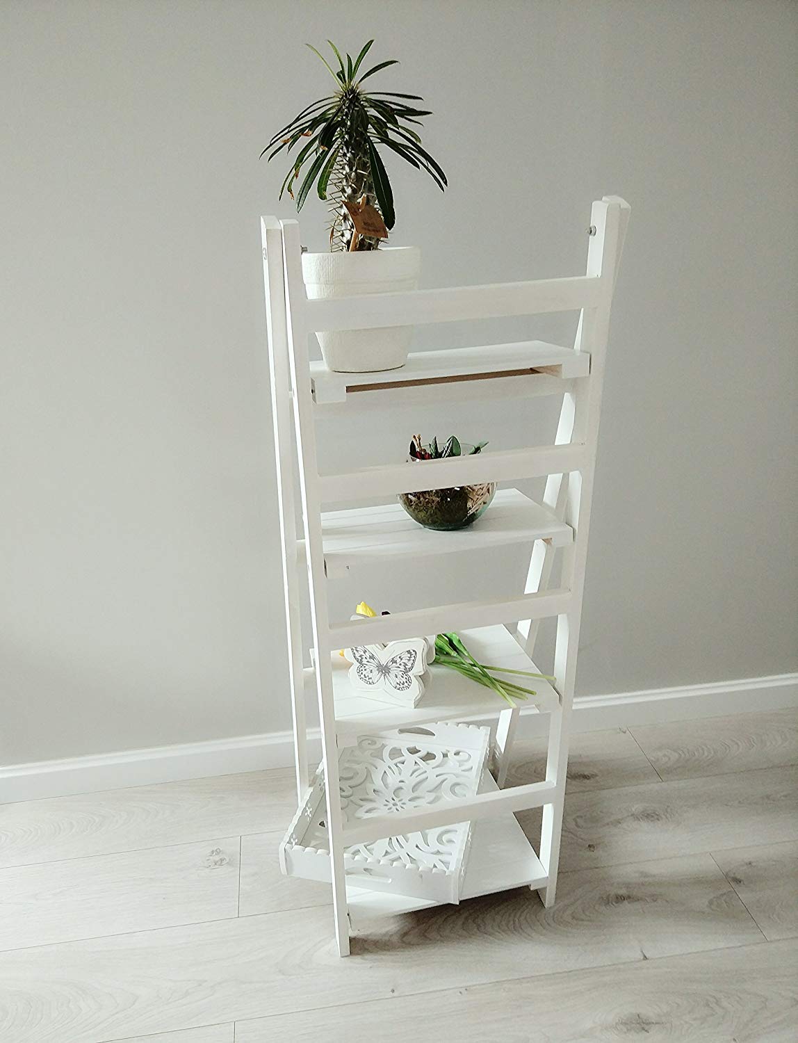 Amazinggirl Leiterregal Holzregal Regal weiß für Küche Wohnzimmer ...