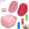 Comotech 3-in-1 Dog Bath Brush & Scrubber - Adjustable Ring Handle for Short & Long Haired Dogs (Pink/Red)