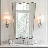 ANDY STAR 24x36 Brushed Nickel Scalloped Bathroom Mirror, Unique Irregular Wall Mirror, Rustproof Stainless Steel Wavy Metal 