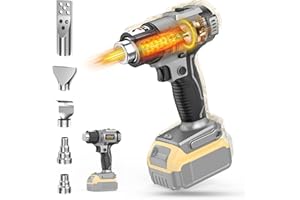 LIVOWALNY Cordless Heat Gun Compatible with Dewalt 20v Battery (No Battery), 350W Fast Heating Soldering Hot Air Gun 122℉-1022℉ Variable Temperature Control with 5 Nozzles for DIY Craft, Shrink Tubing