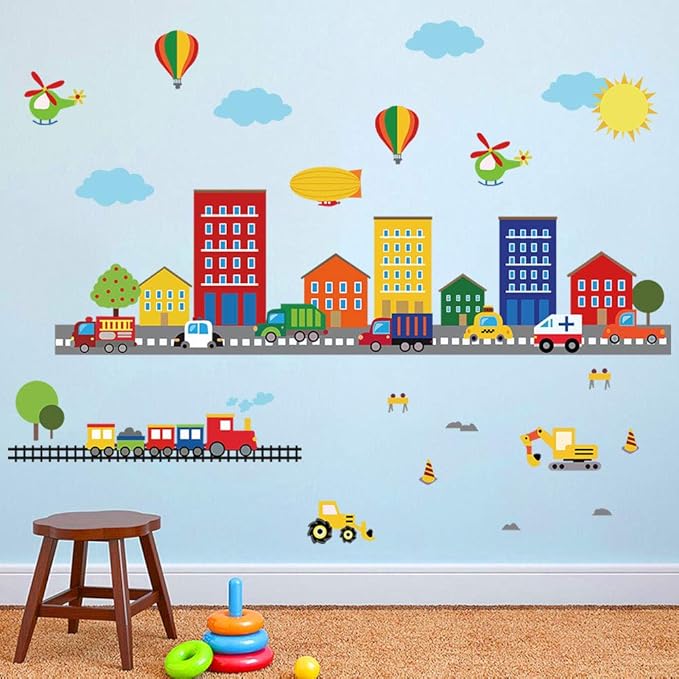 decalmile Construction Kids Wall Stickers Cars Transportation Wall