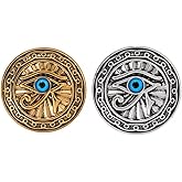 2Pcs Eye of Horus Pins, Ancient Egyptian Blue Eye Lapel Pins Set, Gold & Silver Round Vintage Metal Badges for Men Women