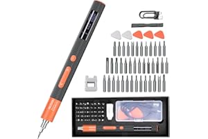 ONSSKI Mini Electric Precision Screwdriver Set – 50 in 1 Cordless Screw Driver Tool Kit with LED Screen & 40 Magnetic Bits for Phone Camera Laptop Watch Repairment, 3.7V 3 Torque Settings (Grey+ Orange）
