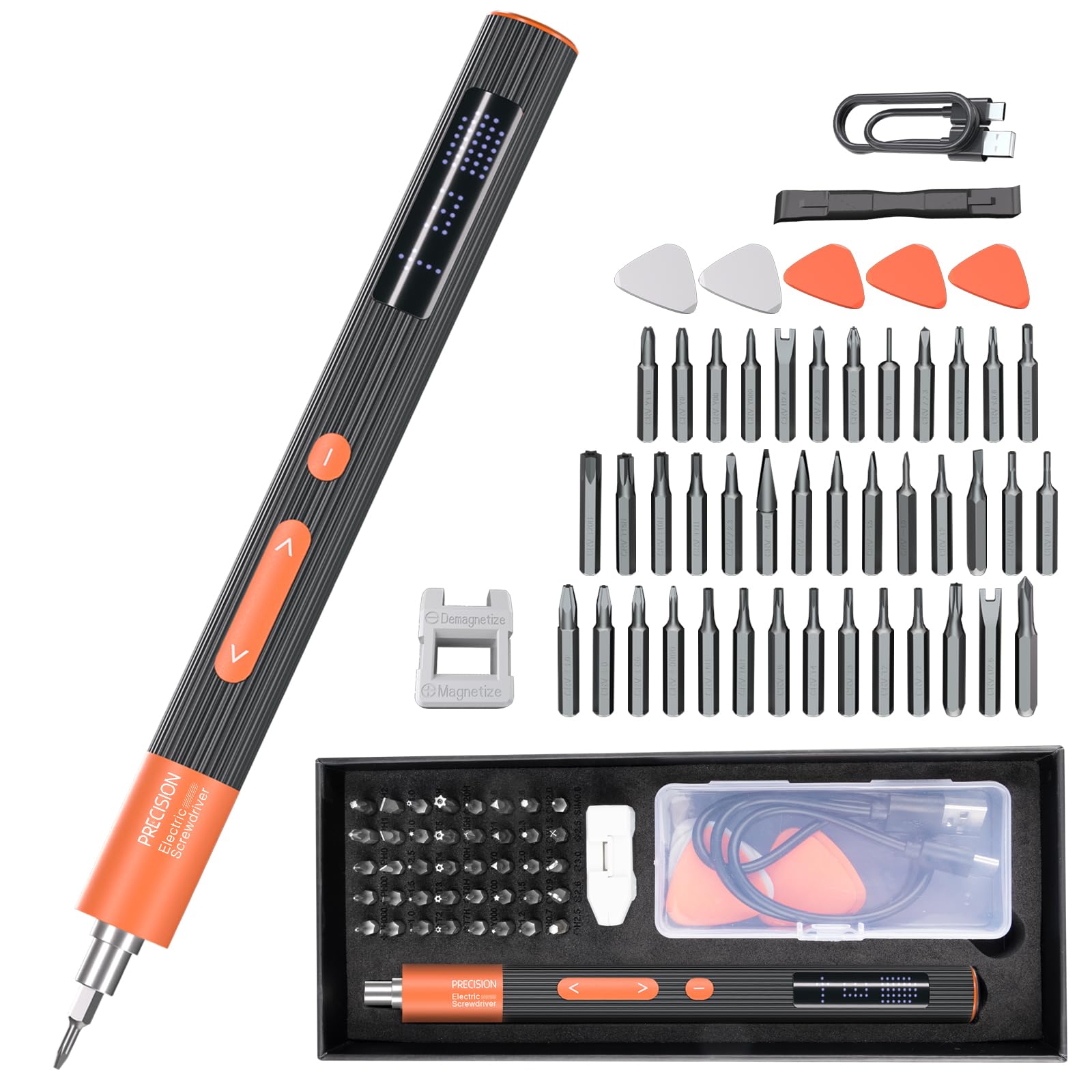 Photo 1 of Mini Electric Precision Screwdriver Set – 50 in 1 Cordless Screw Driver Tool Kit with LED Screen & 40 Magnetic Bits for Phone Camera Laptop Watch Repairment, 3.7V 3 Torque Settings (Grey+ Orange?