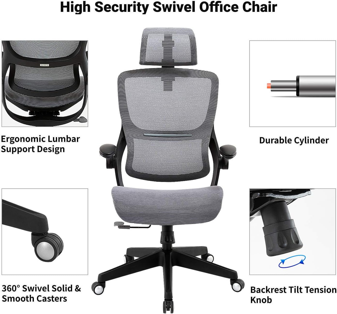 Office Chair Ergonomic Desk Chair High Back Mesh Computer Task Chair Swivel Stool Rolling Home Office Chair with Flip up Arms Adjustable Lumbar Support Headrest 300lb: Kitchen & Dining