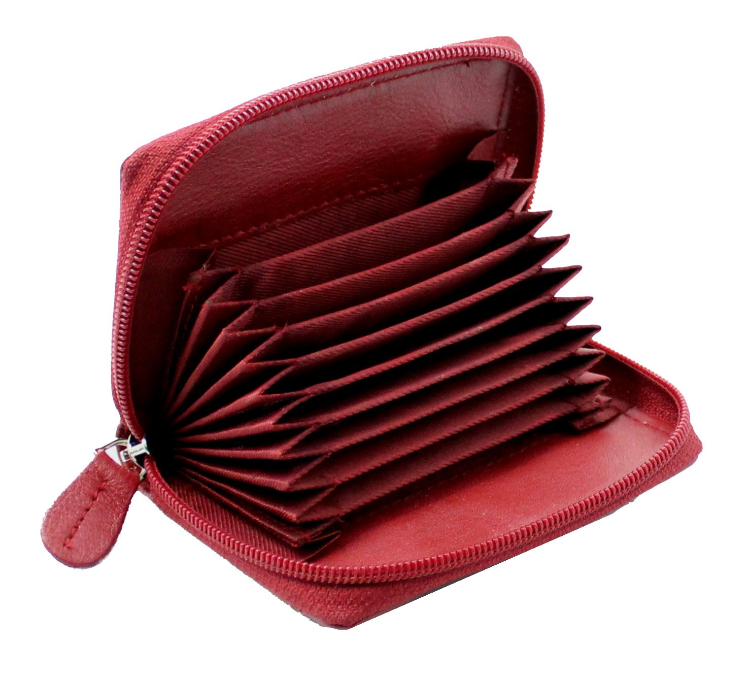 STARHIDE Womens RFID Blocking Small Leather Fan Concertina Palm Credit Card Holder 1234 (Red)