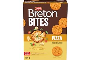 Breton Pizza Bites Crackers - Light, Crispy, and Cheesy Bite-sized Snack Crackers made with Real Veggies and Cheese, For Scho