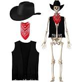 Eurzom 3 Pcs Cowboy Skeleton Costume Halloween Outfit Outdoor | 6ft Western Skeleton Accessories Only, Including Bandana, Vest, Hat, Clothes for Porch Yard Decor, Skeleton Not Included