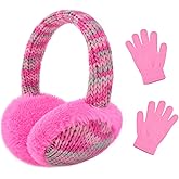 Kids Winter Ear Muffs with Gloves Set - Plush Knit Earmuffs & Mittens, Adjustable Soft Ear Warmers for Boys Girls 3-16 Years
