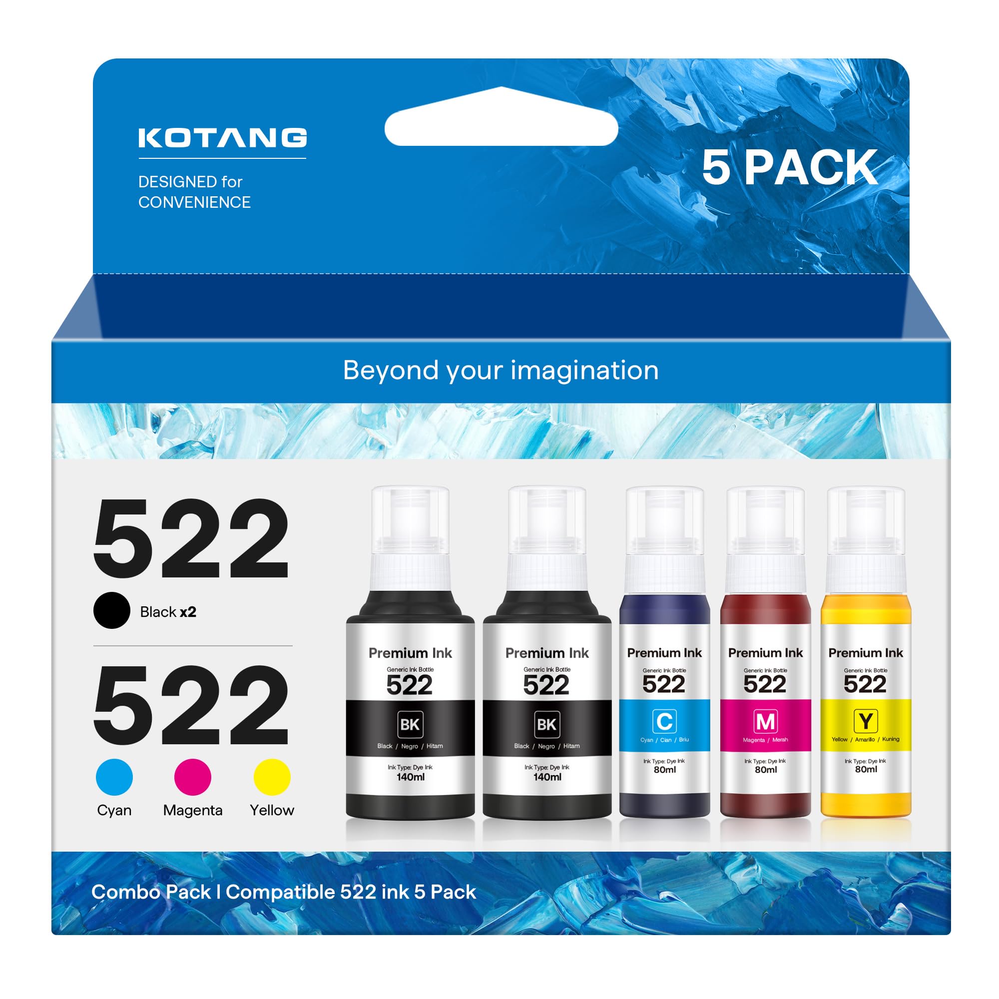 Photo 1 of 522 Ink Refill Bottles High Capacity (5 Bottles) Replacement for 522 Ink Compatible with ET-2400 ET-2720 ET-2800 ET-2803 ET-2840 ET-4700 ET-4800 ET-4810 Printer (Not Sublimation Ink)