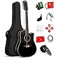 Vangoa 12 String Guitar Acoustic Electric, Upgraded Guitar 12 Strings Bundle for Beginner Intermediate Adults Teens, Guitarra de 12 Cuerdas, Spruce Top Bone Nut, Black, Matte