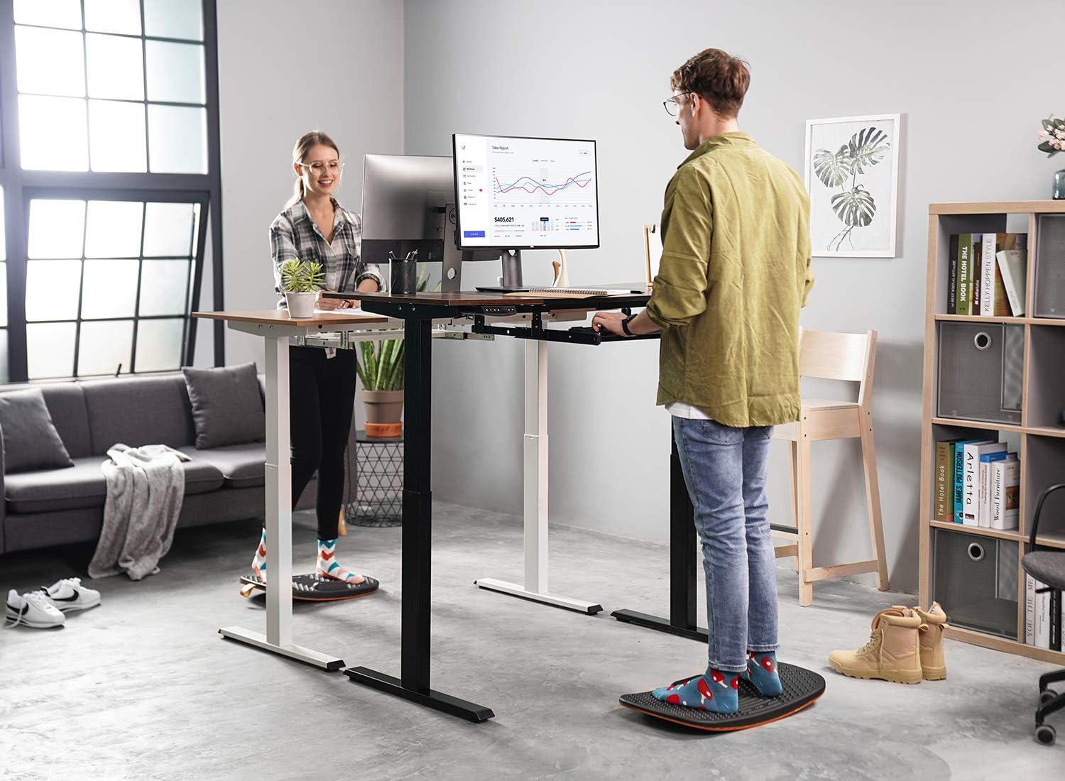 FEZIBO Standing Desk Mat with Anti Fatigue Bar, Wooden Wobble Balance Board with Ergonomic Design Comfort Floor Mat (Medium, Obsidian Black): Home & Kitchen
