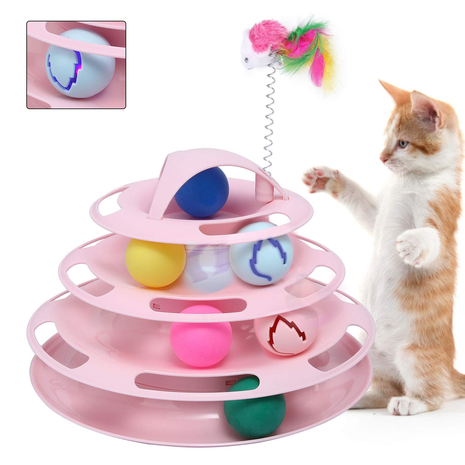 pika Cat Tower of Tracks Ball Toys Latest 4 Level Interactive Pet Toys with 7 Colorful Catnip Flash Balls Suitable for Kittens Chase Healthy Physical Exercise