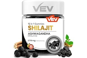 VEV Shilajit Gummies for Men & Women | 1000mg Shilajit & Ashwagandha Gummies with Sea Moss & L-Theanine for Energy, Vitality & Stress Balance | Vegan, No Added Sugar | 90 Count for Daily Wellness