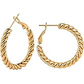 Hypoallergenic Stainless Steel Gold Hoop Earrings for Women,Non Tarnish Gold Hoops,Unique Trendy Hoop Earrings Medium 30mm 1.18", Versatile for Any Outfit