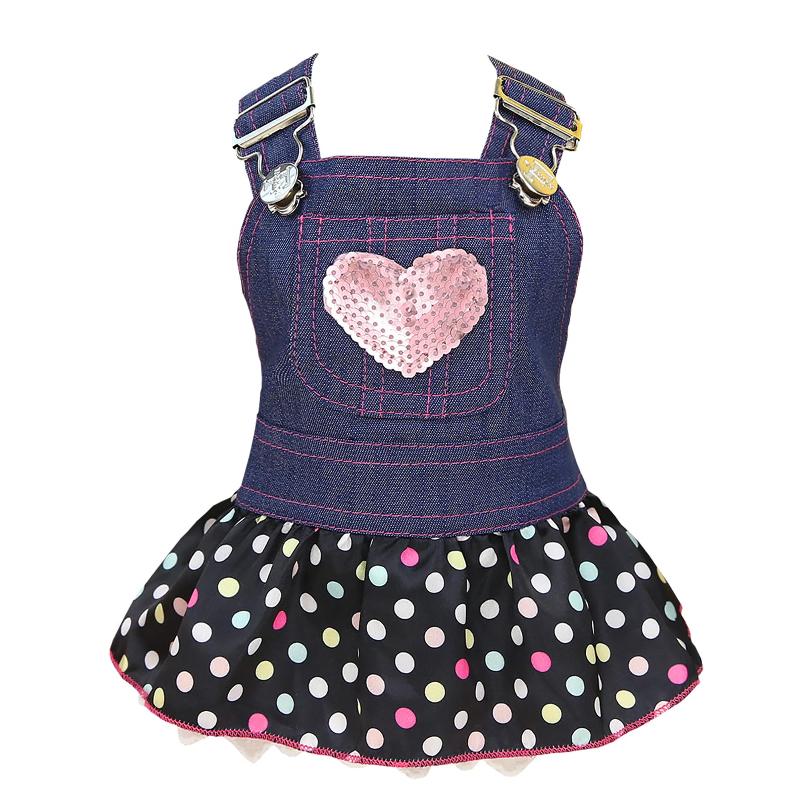 Dog Dress Puppy Luxury Skirt Clothes Sequin Love Heart Princess Dresses Tutu Skirt Denim Skirt for Small Dog Girl XS