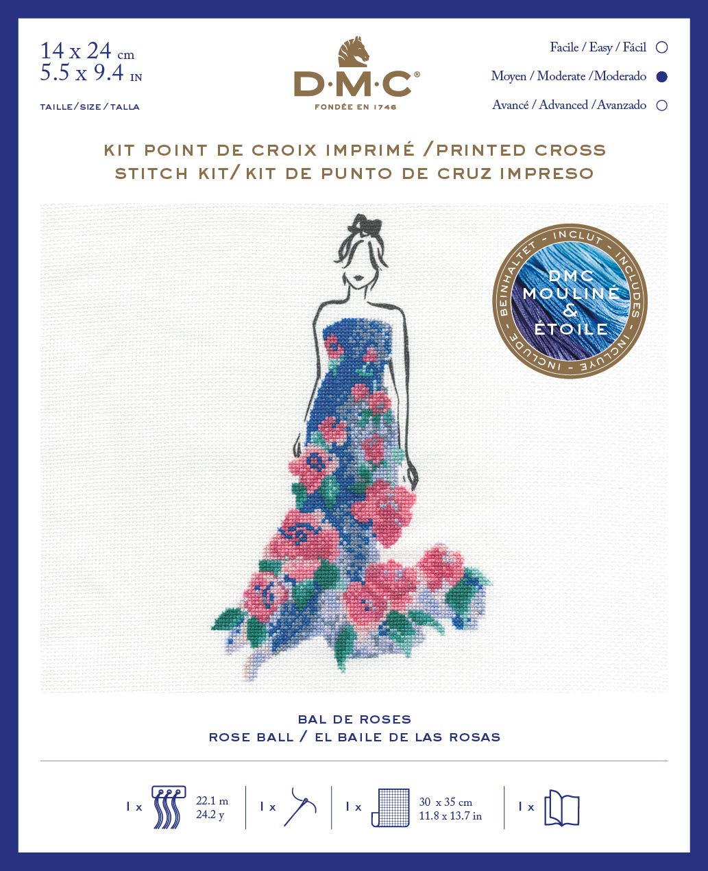 DMC Stitch Kit Rose Ball, Includes Embroidery Threads, Needle, Canvas Aida and Instructions