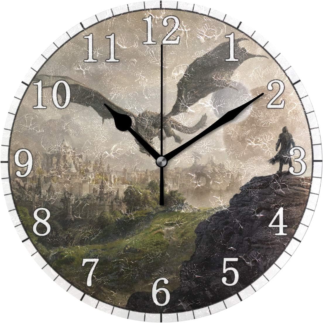 Amazon Com Hsgrssgf Home Decor The Elde Scrolls City Moon Planet Dragon Round Style G Silent Non Ticking Wall Clock Battery Operated Art Decorative For Kitchen Living Kids Room 10 Inch Home Kitchen