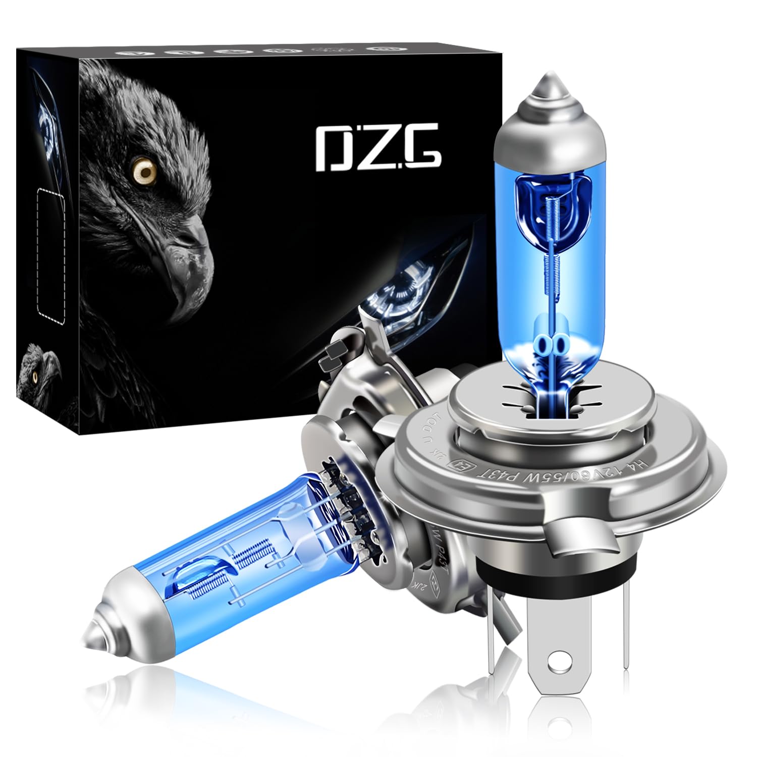 DZG - H4 P43t Halogen Bulbs - 12V 60/55W Super Bright White Headlight Lamps 5500K for Car Motorcycle, 2 Pieces