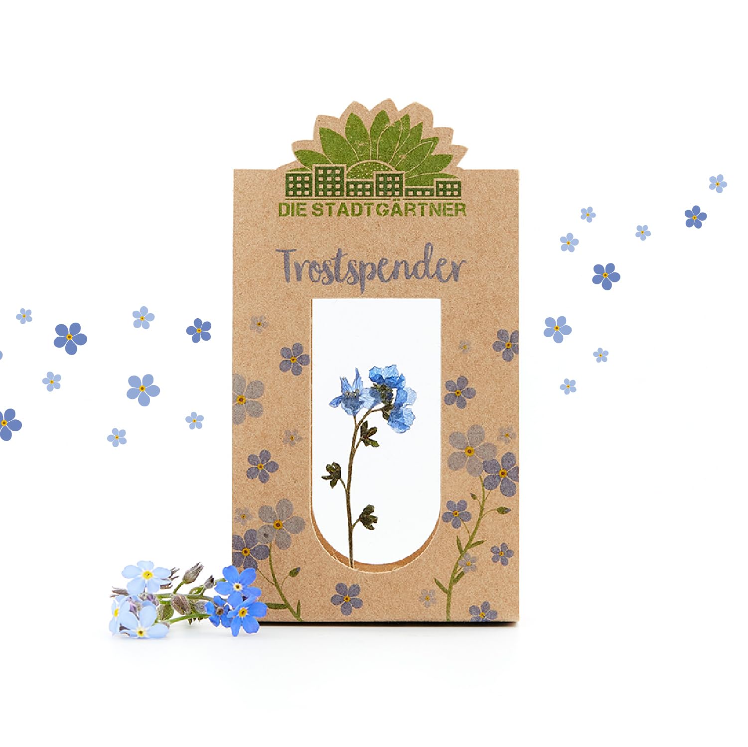 Die Stadtgärtner Consolation Dispenser I Forget Me Not in Glass as a Consolation Gift in Hard Times I Farewell Gift for Friends, Teacher & Gift to Cheer Up I Handmade in Germany