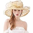 Z&X Organza Church Fascinator Wedding Tea Party Derby Hats for Women Flower Wide Brim Sun Hat