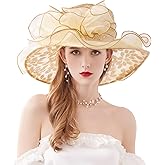 Z&X Organza Church Fascinator Wedding Tea Party Derby Hats for Women Flower Wide Brim Sun Hat