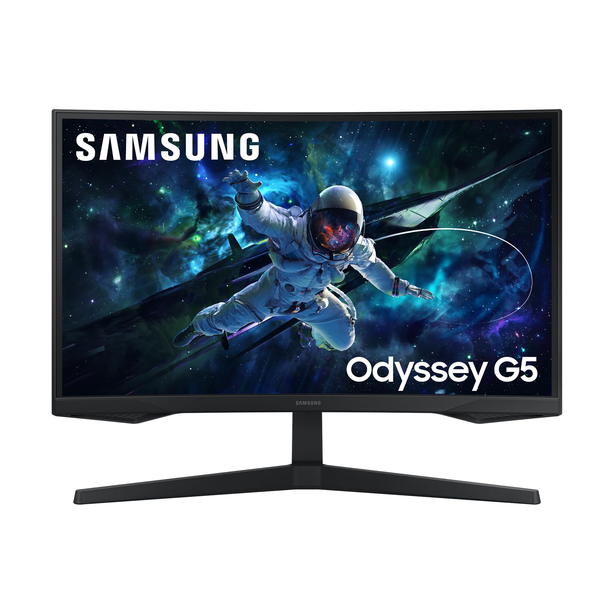 Samsung Odyssey G55C Curved Gaming Monitor, 27 Zoll, Bildschirm mit VA-Panel, 2.560 x 1.440 Pixel, 1.000R Radius, HDR10, AMD FreeSync, Bildwiederholrate 165 Hz, Reaktionszeit 1 ms (MPRT)
