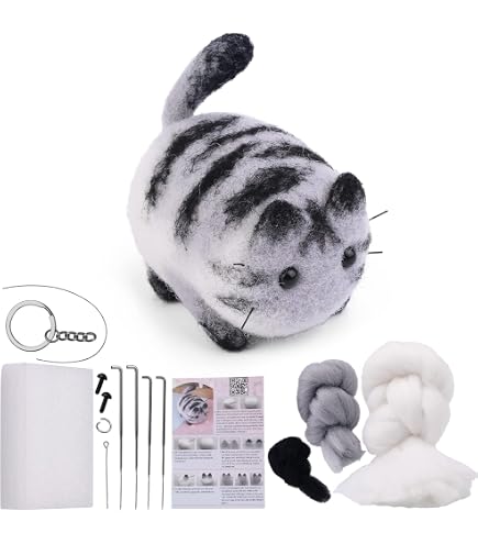 Feltsky Lazy Rabbit Needle Felting Kits Lying In Hands Gift Bag Package - Needles, Finger Guards, Black High-Density Foam Mat, Instructions 8cm