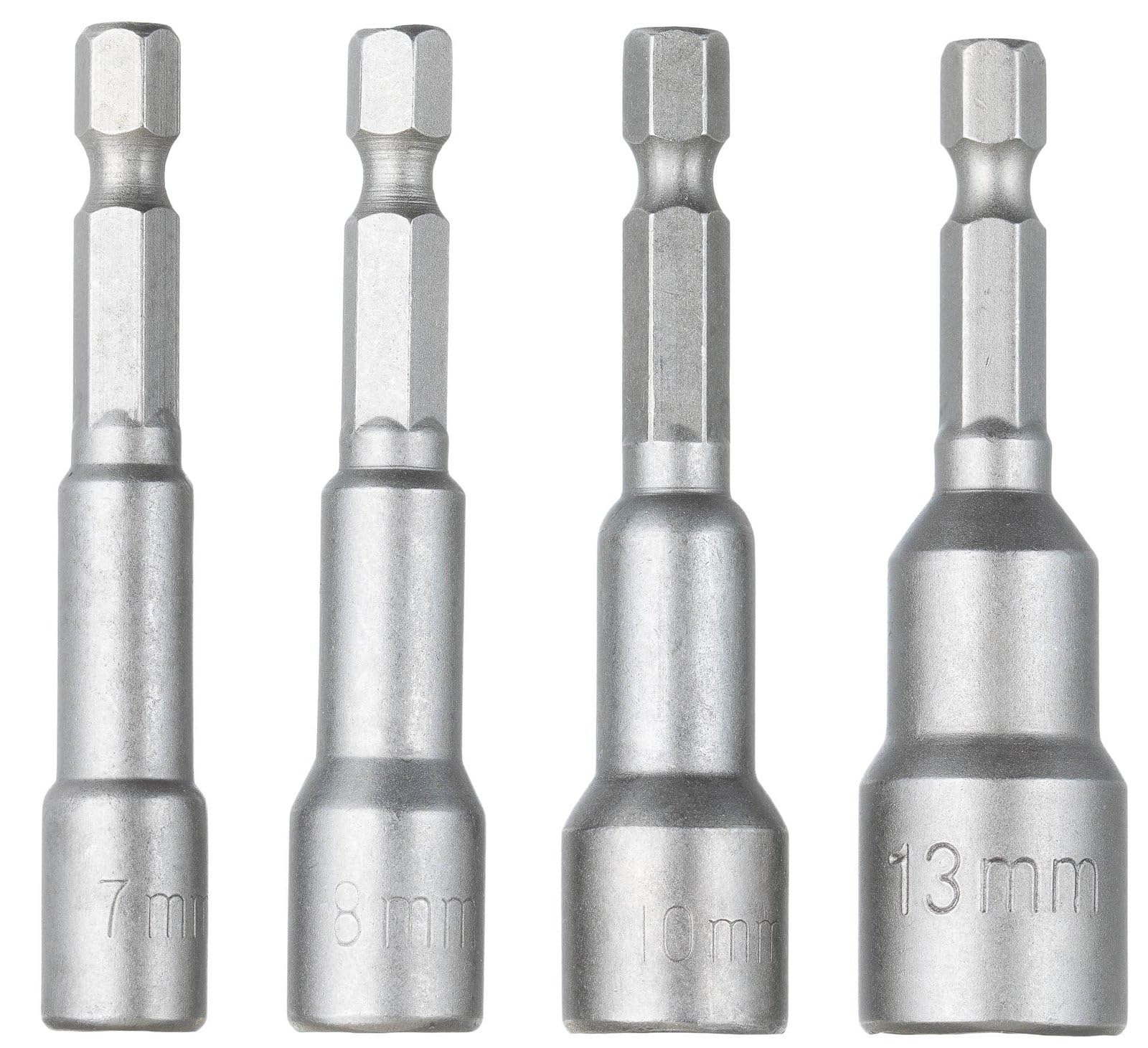 YoiYee 7mm/8mm/10mm/13mm Hex Nut Driver Set with Magnetic Quick-Change Shank, Chrome Vanadium Steel, 65mm/2-9/16" Length - Sandblasted Finish, 4 Pieces