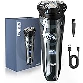 LOBINH Electric Shaver for Men, 100% Washable Rechargeable Waterproof Electric Razor Wet & Dry Shaving with Pop-up Trimmer, 1 Hour Fast Charging, 4D Floating Head, LCD Power Indicator